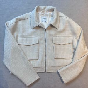 Abercrombie XL Cream Tweed Cropped Utility Jacket